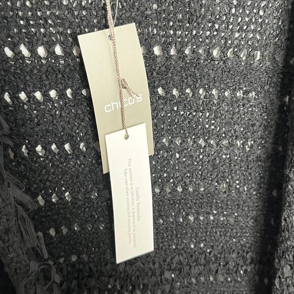 Chicos Womens Fringe Francine Vest Small Black Open Front Boho Layering Knit - Picture 9 of 12